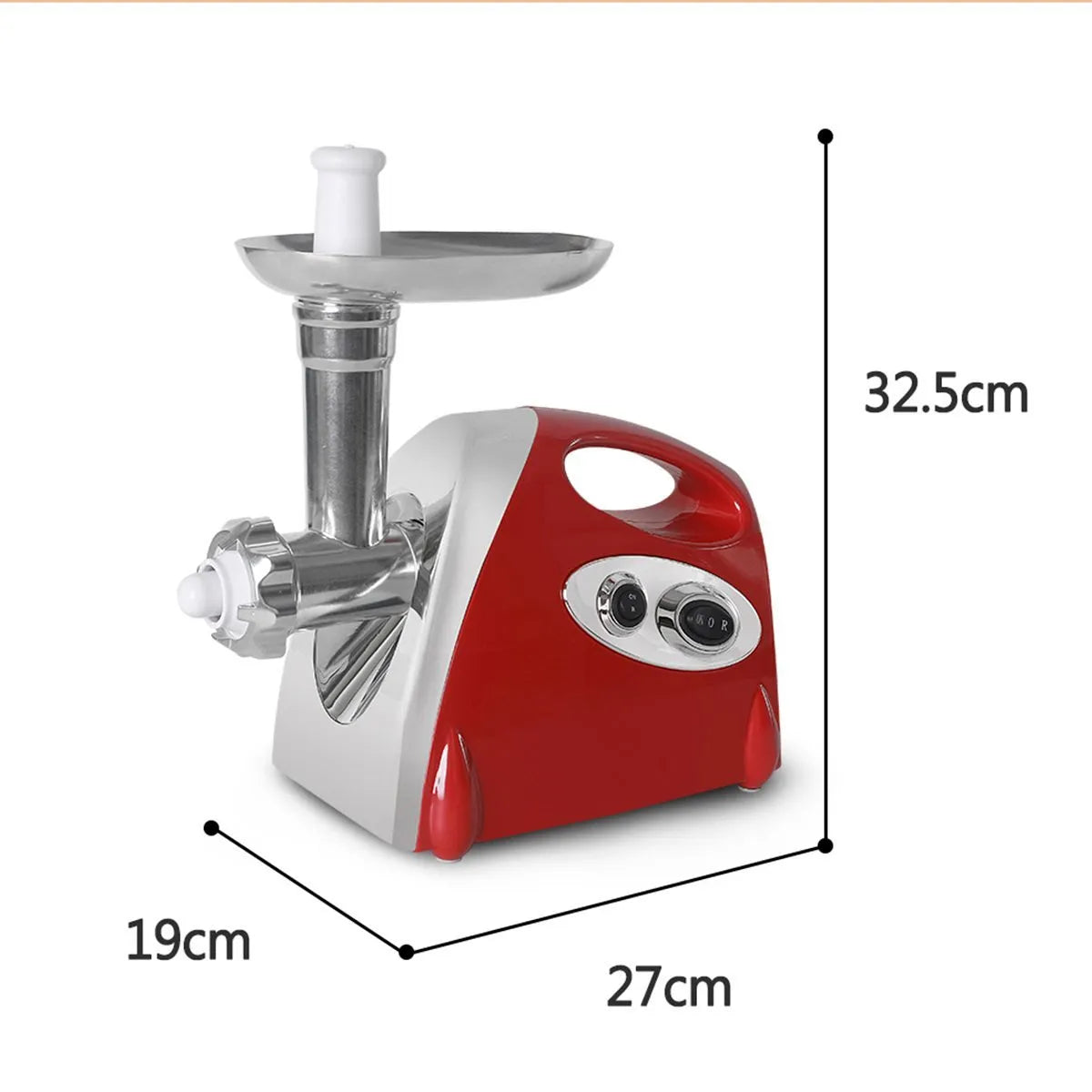 Electric multifunctional meat grinder in red with food grade aluminium alloy body and 800W motor