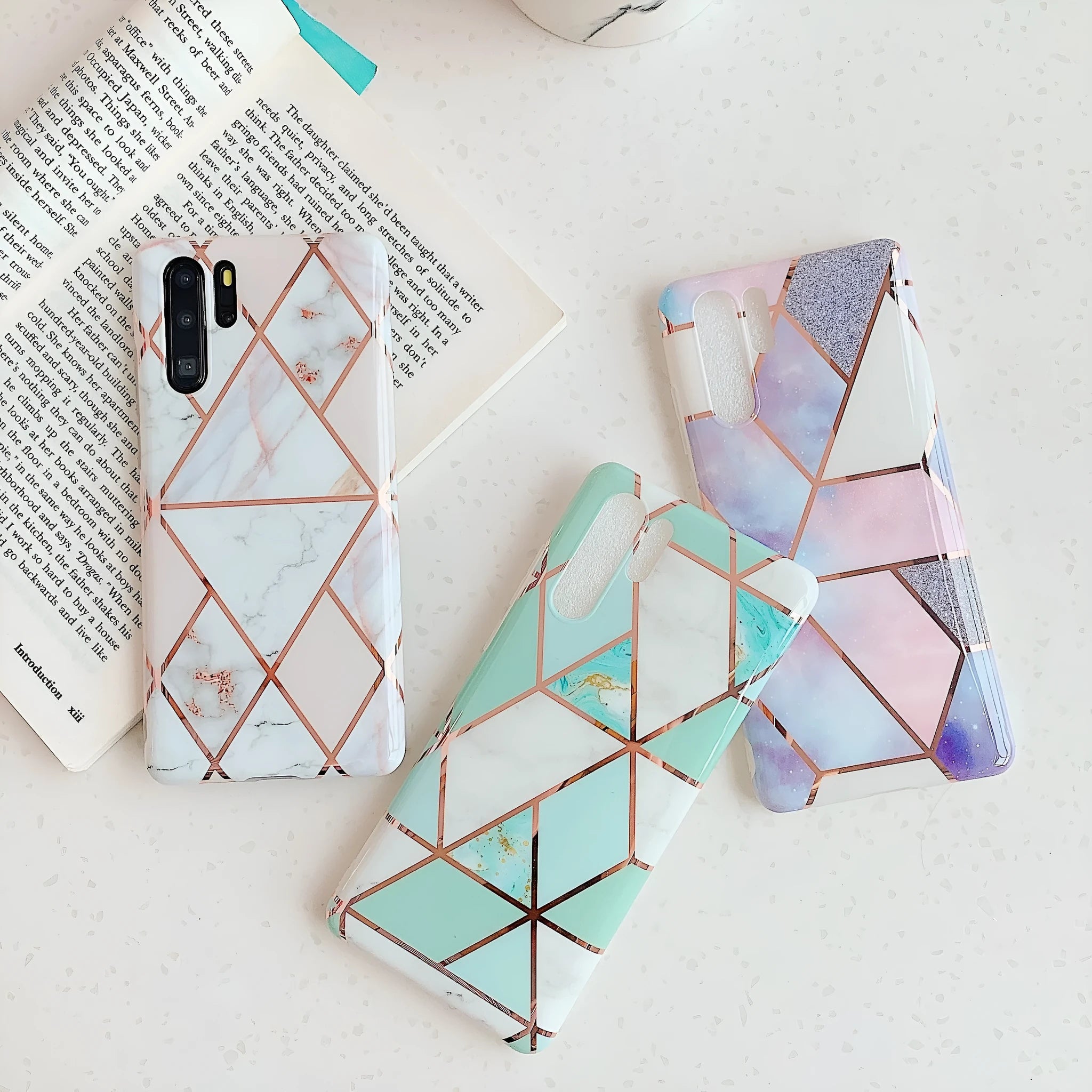 Electroplated marble mobile phone case in multiple colours for Huawei and Samsung smartphones