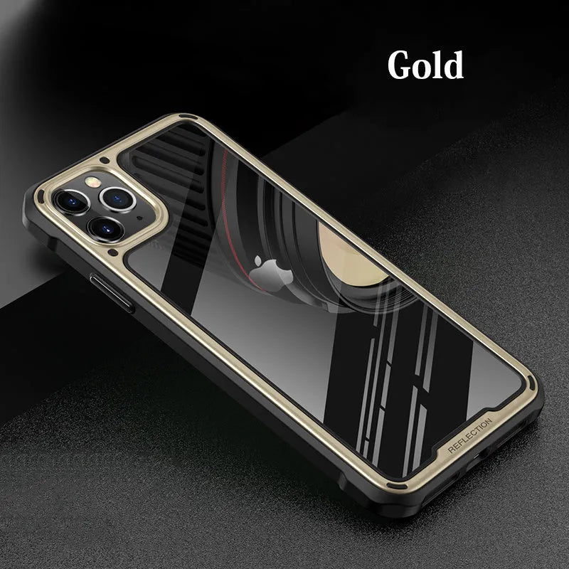 Transparent iPhone 11 case in six colour options showing TPU and PU construction