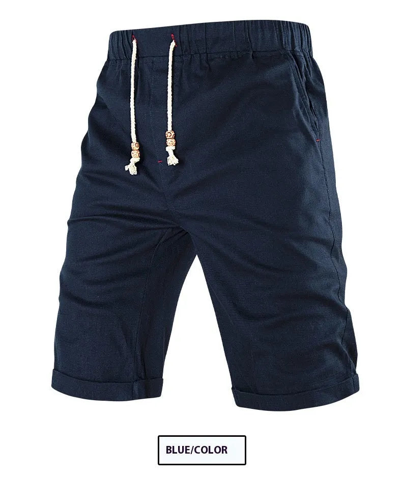 Men's solid colour cotton blend sports shorts with drawstring waistband and zipper pocket