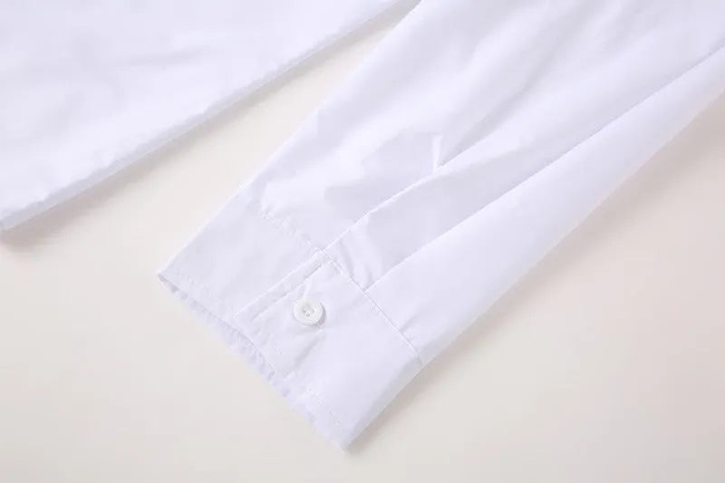 Stand-up collar white shirt for teenage men, long sleeves, slim fit, white colour