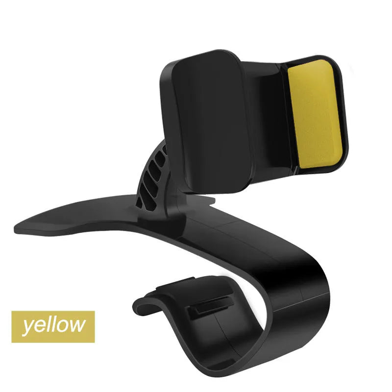A black ABS plastic and silicone dashboard edge car phone holder mounted on a car dashboard.
