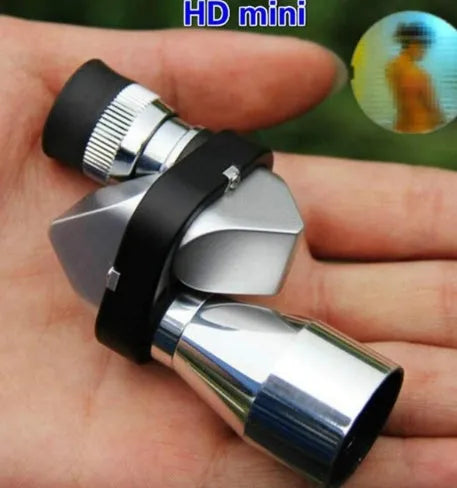 Aluminium alloy pocket monocular telescope with 8x magnification and 20mm lens, shown with canvas carry bag.