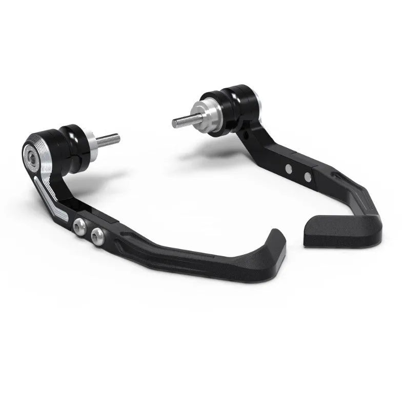 Pair of CNC aluminium brake horn guard bars for Honda CBR650 motorcycle, shown in black and grey colour options.