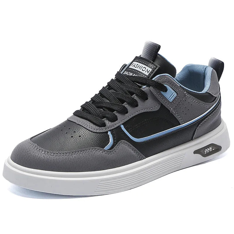 Men's breathable canvas board shoes in black, beige, and grey with mesh lining and low-top design