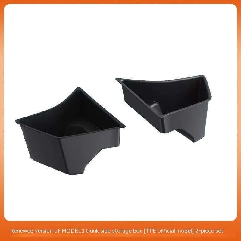 TPE trunk side storage box covers for Tesla Model 3 and Model Y vehicles