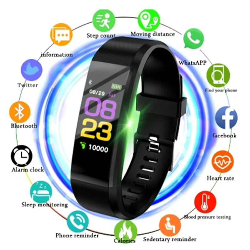Screen Smart 115plus wristband heart rate monitor fitness tracker with colour LED display and touch screen, black TPU strap