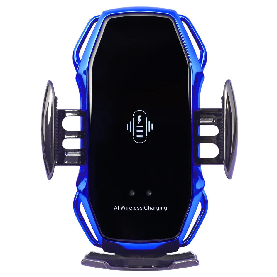 Car mobile phone holder with USB port in black, blue, gold, and red colour options.