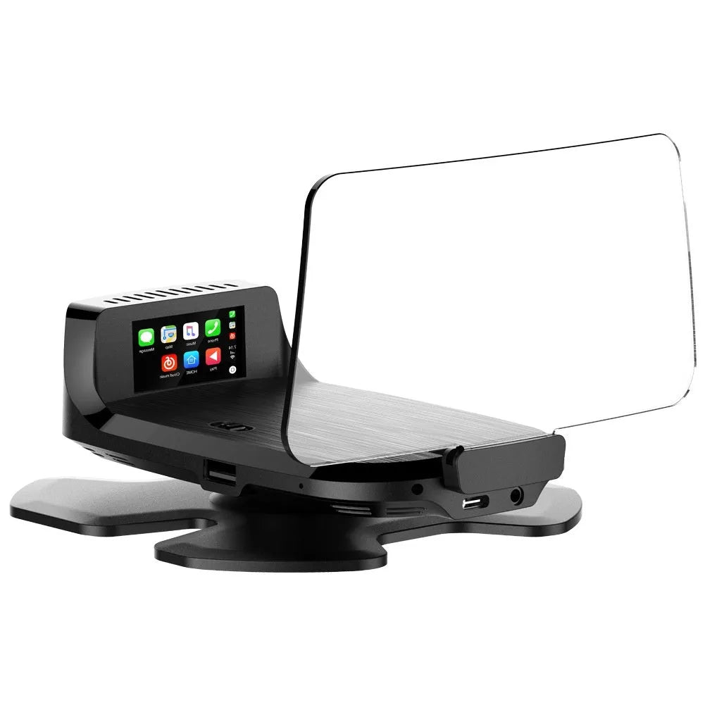 Black HUD head-up display projector for cars with OBD connection showing digital speed projection