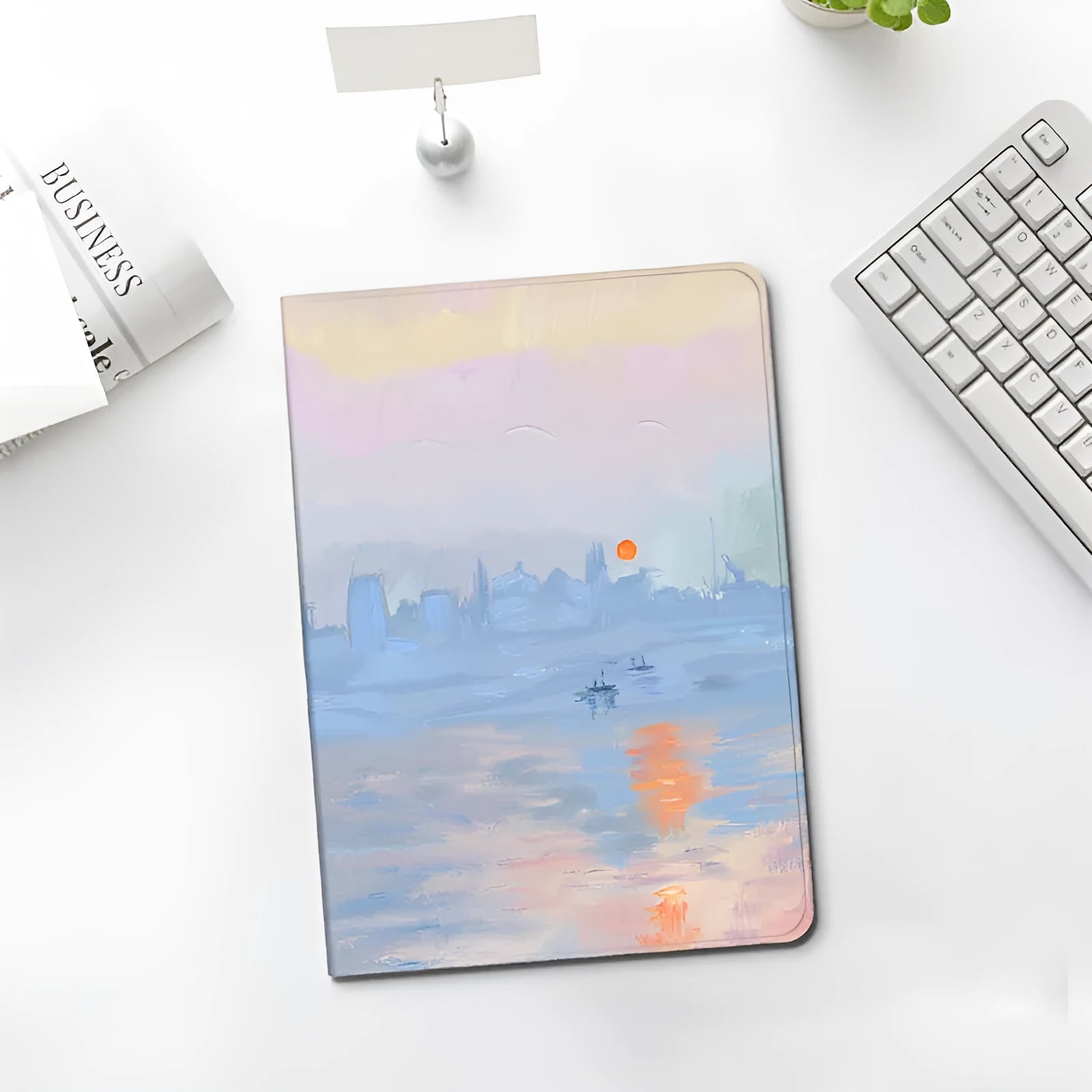 Literary oil painting art iPad silicone airbag protector case in book style design