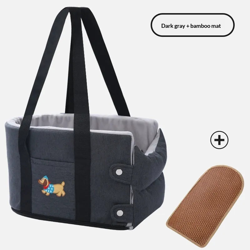 Car centre console pet pad in dark gray linen nest style for small dogs and cats