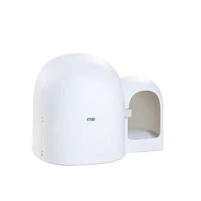 A fully enclosed, oversized cat litter box with a top-entry lid, shown in aurora white, moss green, and milk tea colour options.