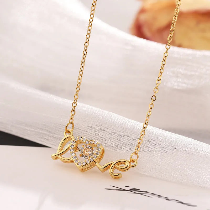 Gold titanium steel clavicle chain necklace with love pendant for women