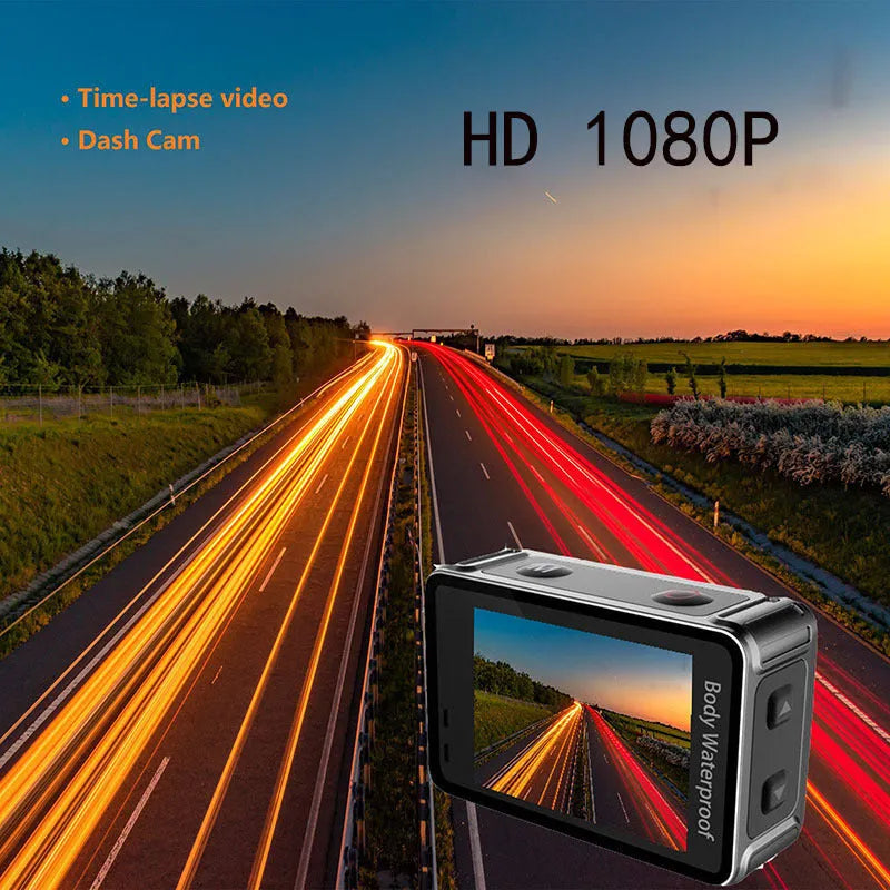 Black outdoor sports camera tachograph with 170° wide-angle lens and touch-screen display
