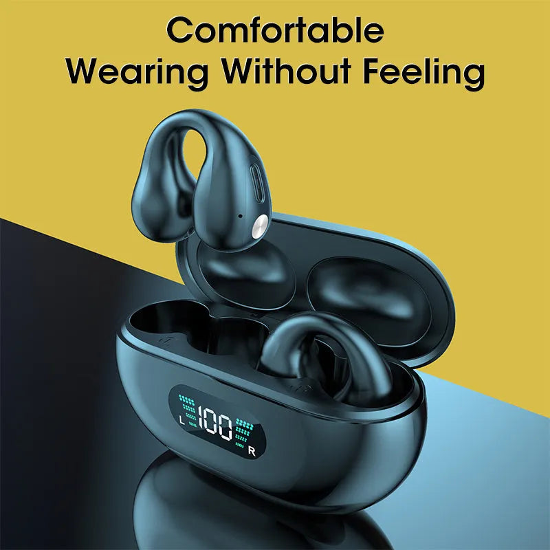 Q80 bone conduction Bluetooth headset with ear clip design in black, white, or khaki colour