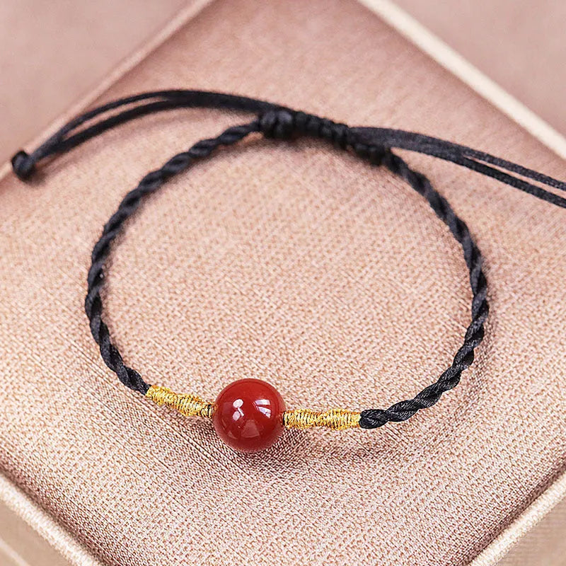 Hand-woven natural red agate bracelet and necklace set for women in national style