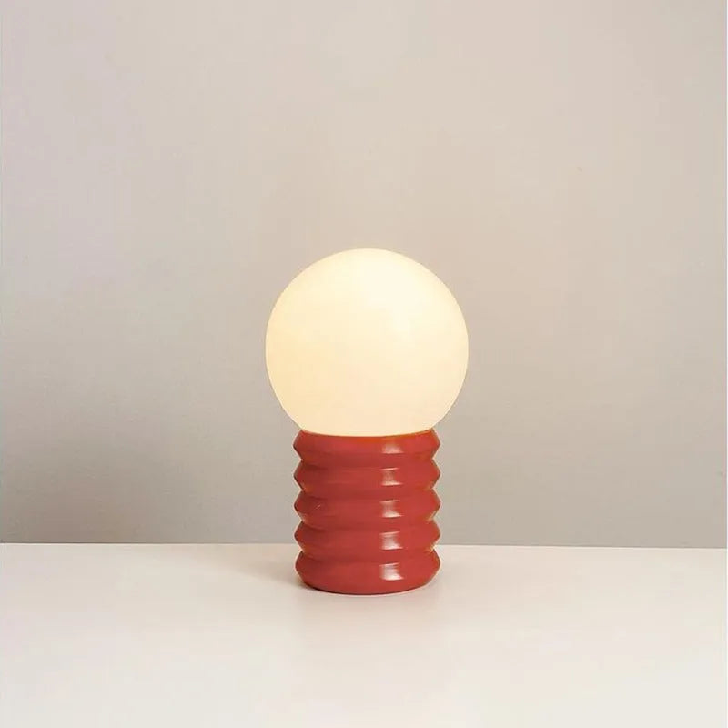 Solid wood and glass Korean style bedside table lamp in orange, green, or red