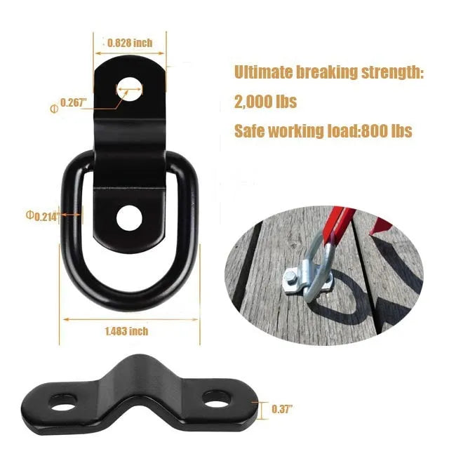 Black galvanised carbon steel pull ring floor hook for trucks on a white background.
