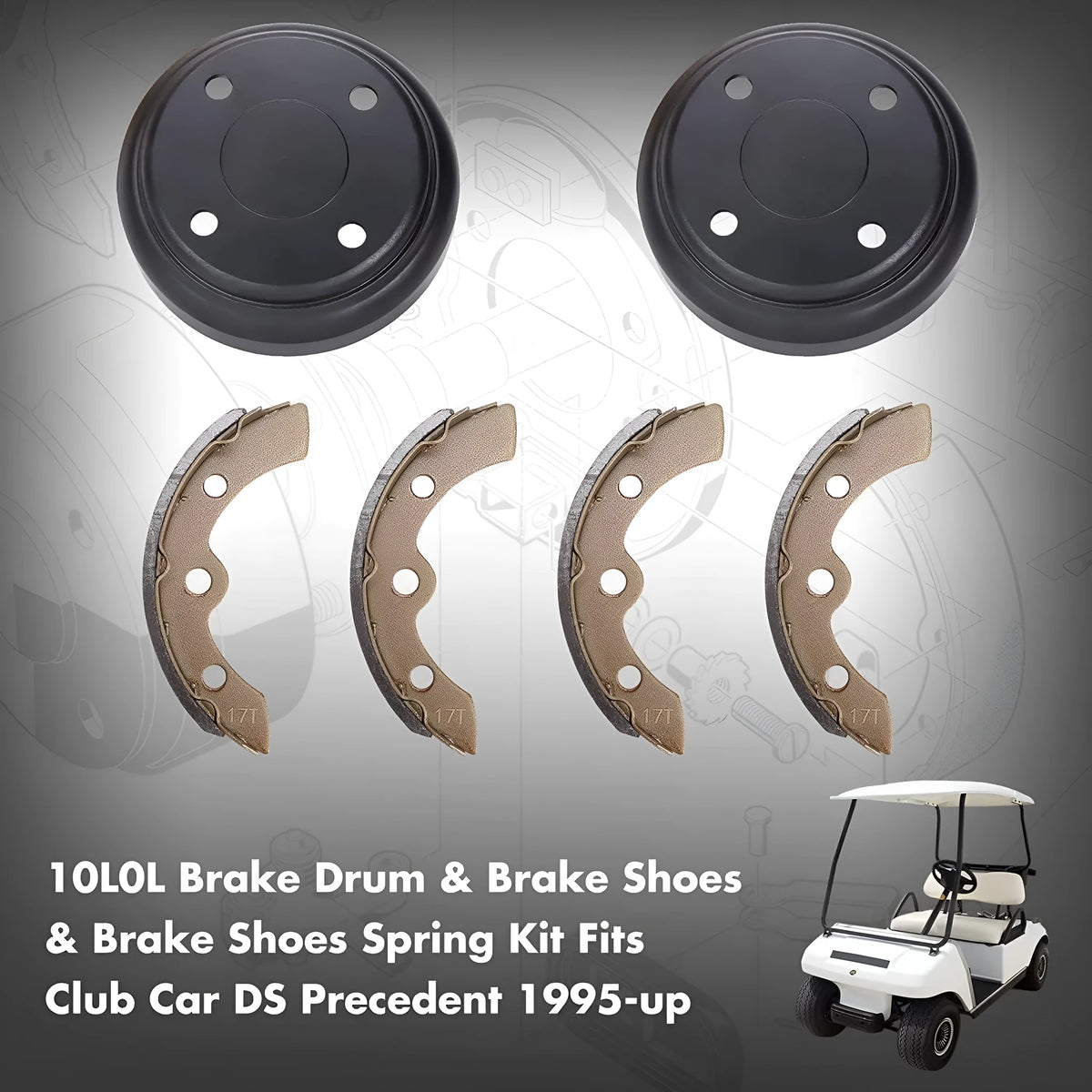 Set of 4 asbestos golf cart brake pads in leather yellow finish, 15x19x4cm each, 17L17T brake shoe for EZGO Yamaha Club Car