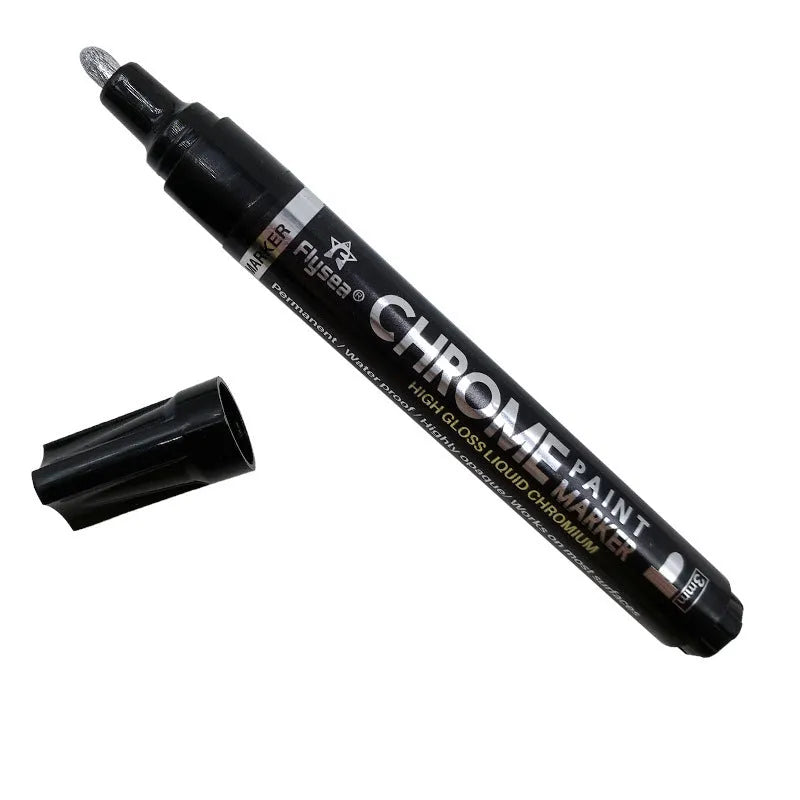 Flysea chrome plated mirror pen with plastic shell and 3.0mm tip for reflective marking.