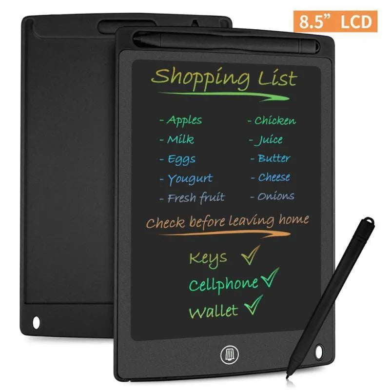 LCD writing board 8.5 inch reusable drawing tablet with stylus, available in blue and green colours
