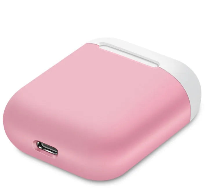 Split-shell silicone protective case for Apple AirPods charging box in a selection of colours on a plain background.