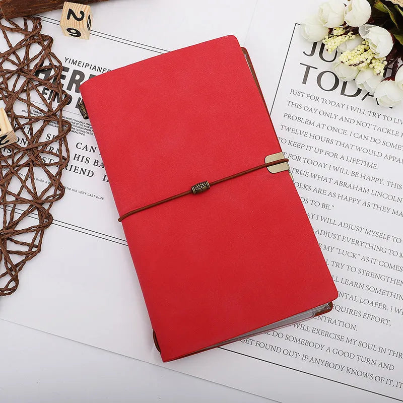 A6 cowhide rope diary notebook with wireless binding in grey, pink or red colour