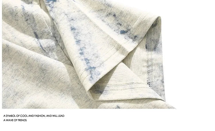 Grey tie dye printed loose fit T-shirt with round neck and half sleeves