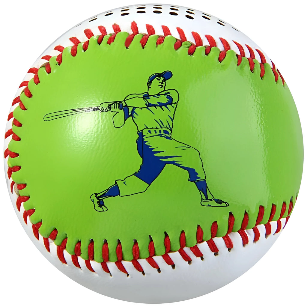 Baseball-style Bluetooth speaker in green colour showing compact design with likely control buttons.