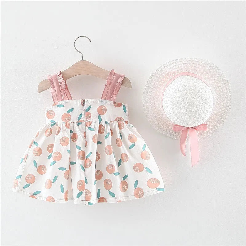 Baby girl thin cotton princess dress romper in pink with ruffled straps size 70-100cm