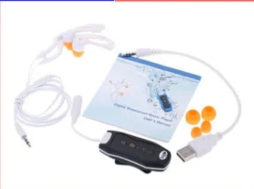 IPX8 waterproof MP3 music player with clip and stereo sport earphones in black