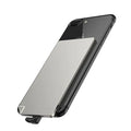 Silver graphene power bank showing slim 4mm profile with Apple and Android compatibility