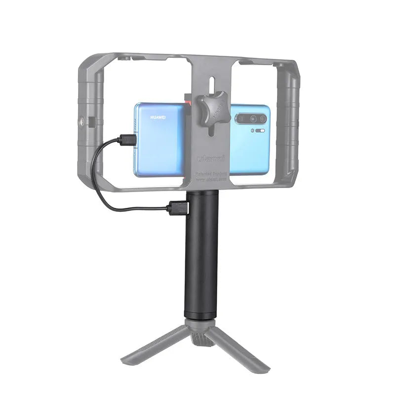 Black aluminium alloy portable power bank charging handle with integrated carry handle.