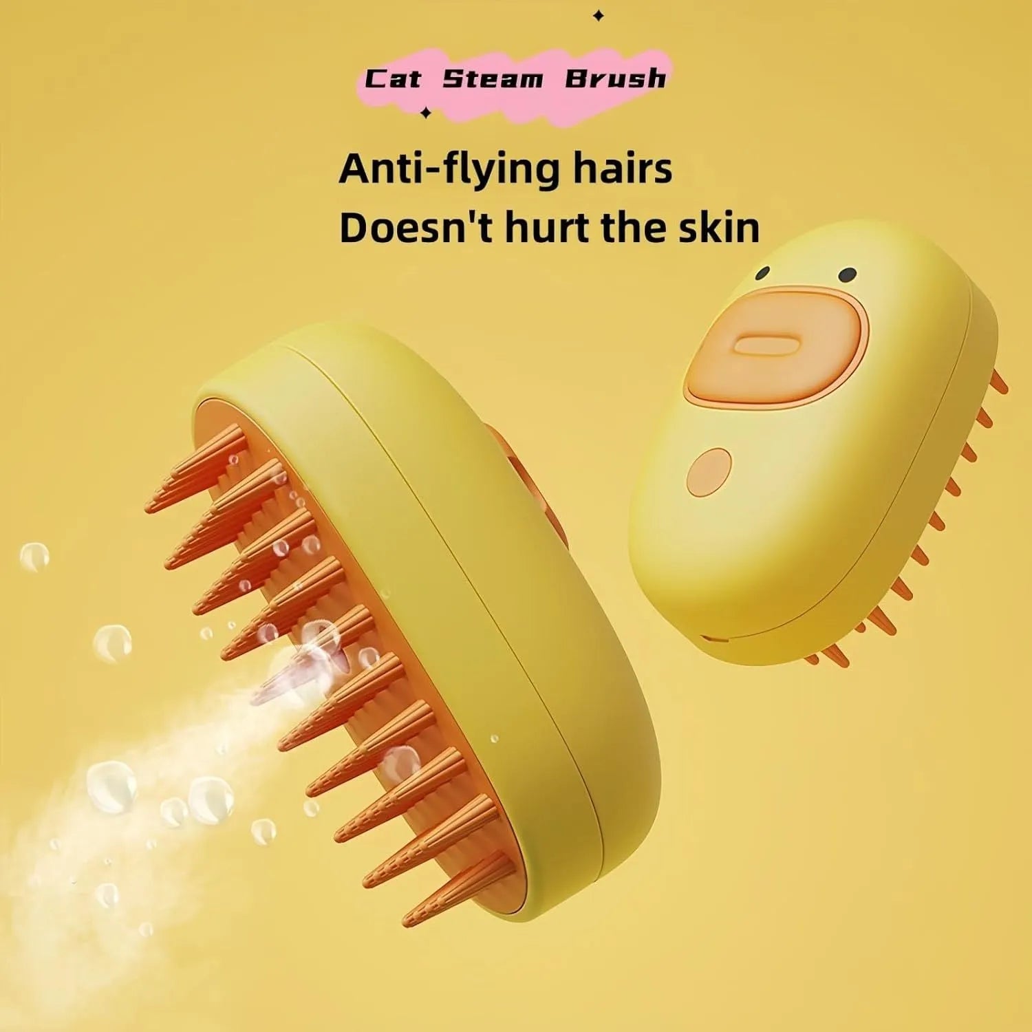 White pet steam brush with silicone comb teeth and water tank for dog and cat grooming