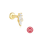 S925 sterling silver geometric kite-shaped flat head earring with chain tassel and rhinestones in a gold electroplated finish.