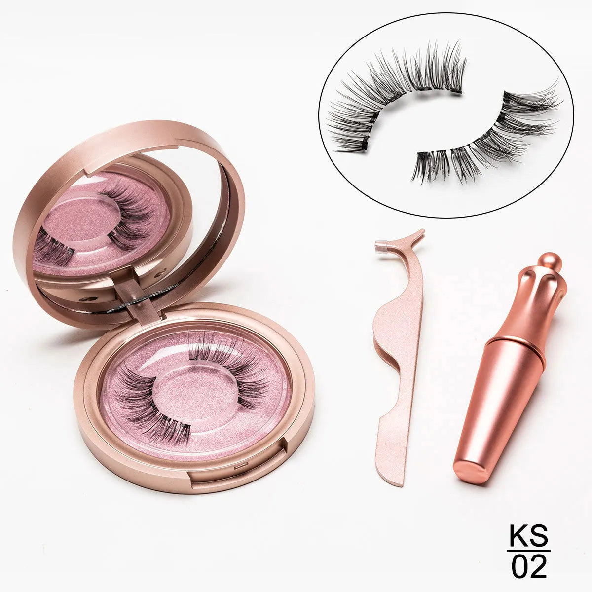 Magnetic liquid eyeliner and 5 pairs of magnetic false eyelashes set with tweezer and case, handmade faux mink, 5 magnets each