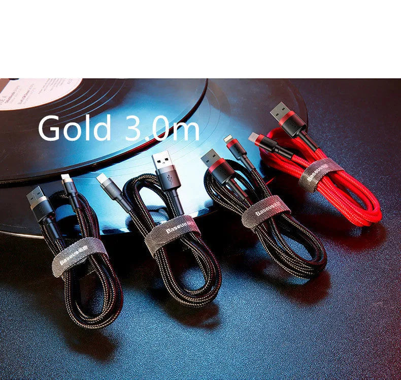 Red and black USB-C to Lightning charging cable for Apple devices with 1 metre length and fast charging capability