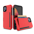 Solid colour iPhone case with hard back and flexible sides for iPhone 11, 11 Pro, and 11 Pro Max in black, blue, red, and purple.