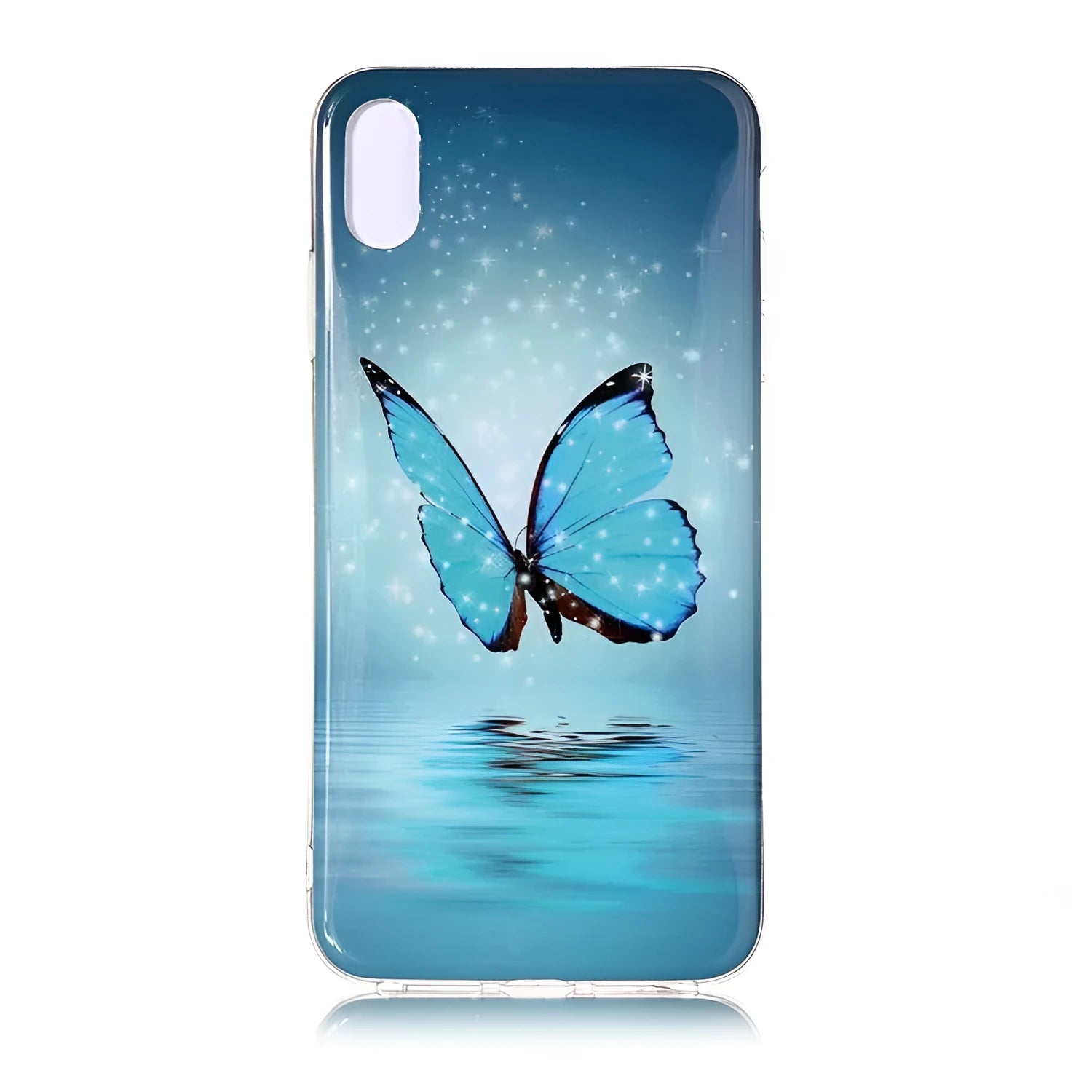 Luminous phone case with glowing butterfly design and colourful cartoon animal motifs