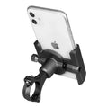 Aluminium bicycle phone holder mounted on handlebars with phone inserted