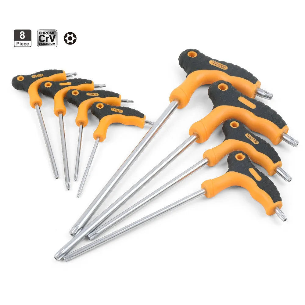 8-piece Torx wrench screwdriver set CRV steel T10 to T50 ball-end hexagon sockets on flat surface
