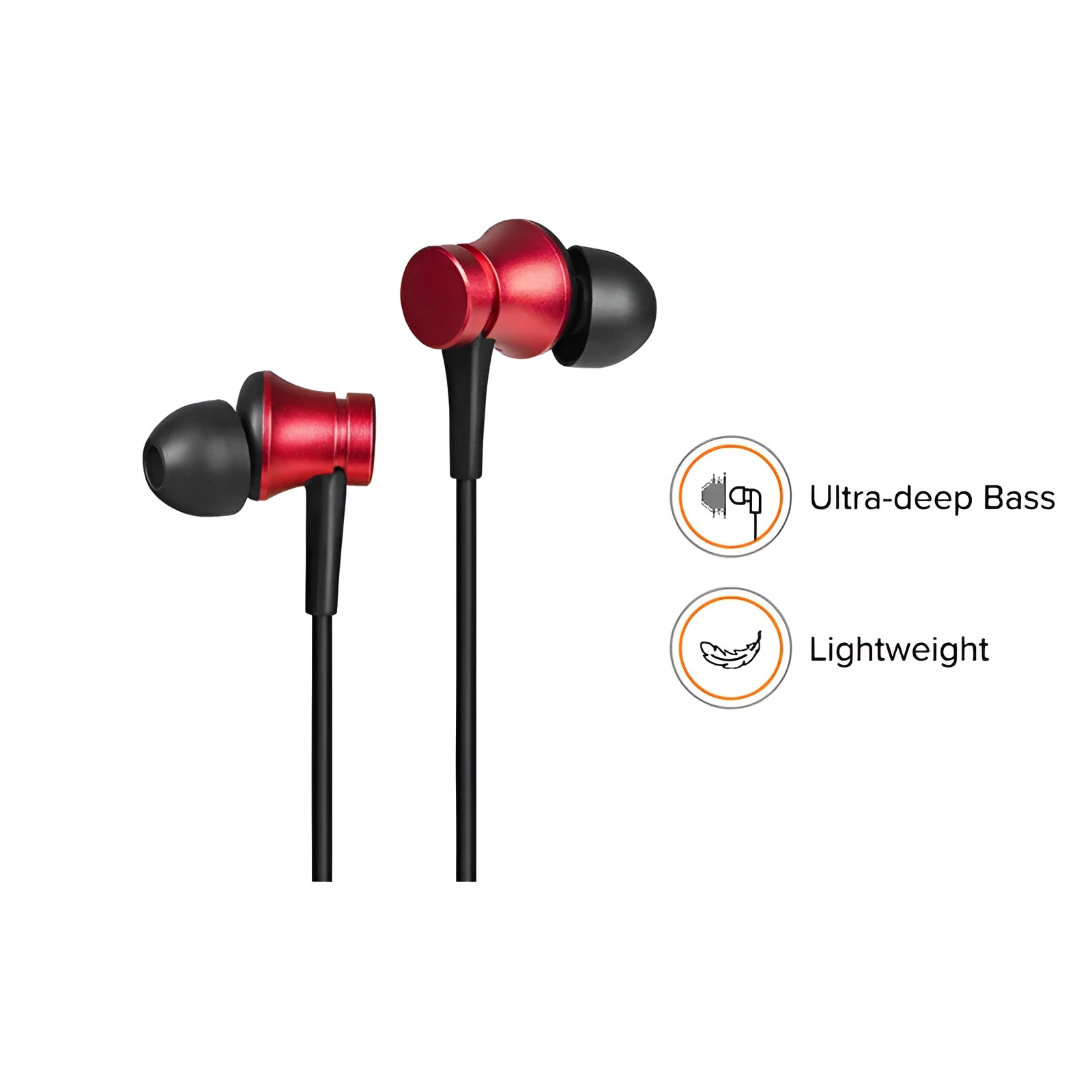 Piston in-ear wired headphones with 3.5mm jack in black, blue, and red colour options
