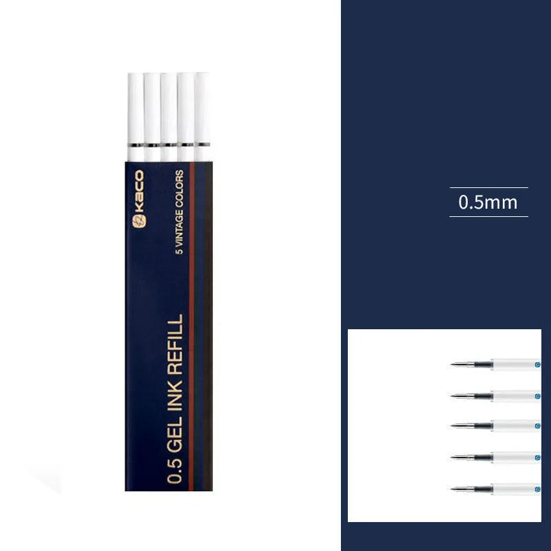 Set of five colour gel pens with 0.5mm fine tips in retro colour barrels for note taking