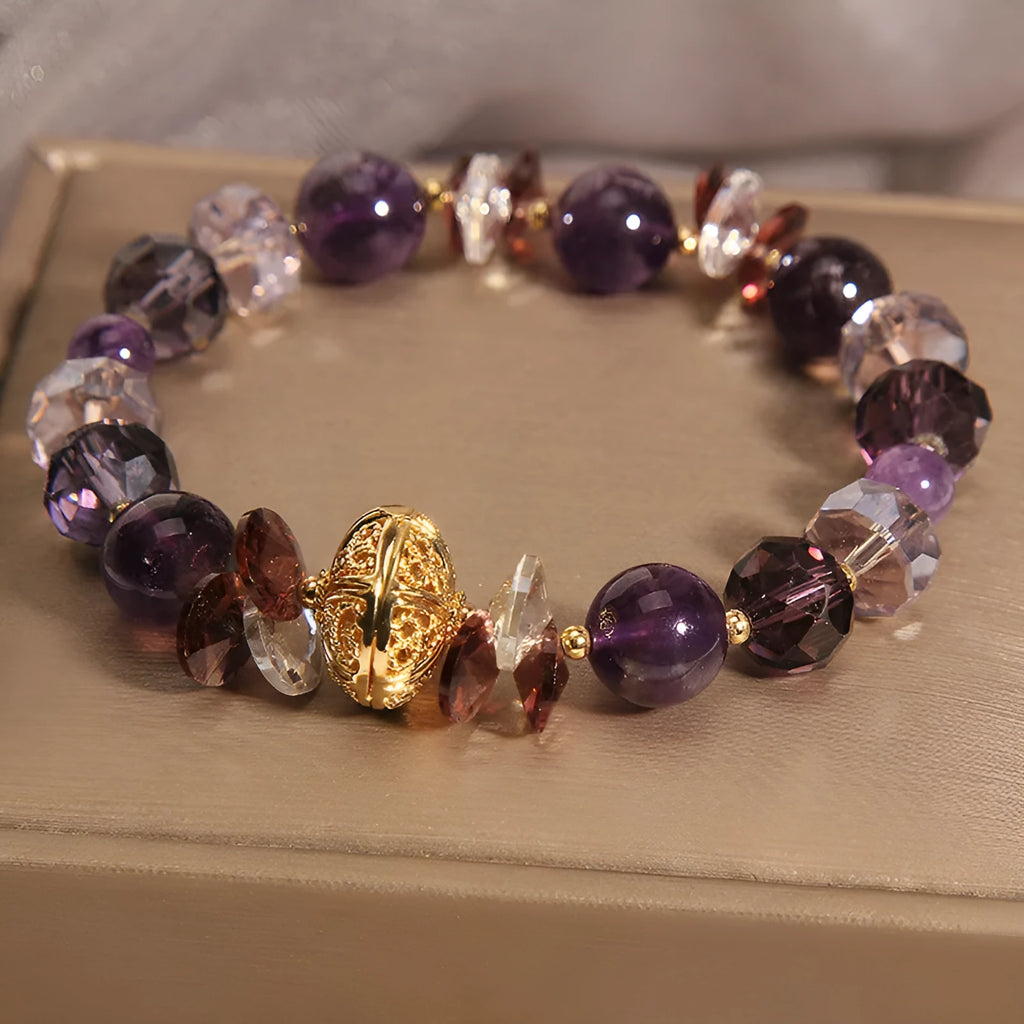 Purple crystal bracelet with pumpkin beads and wind chime lucky charm design for women