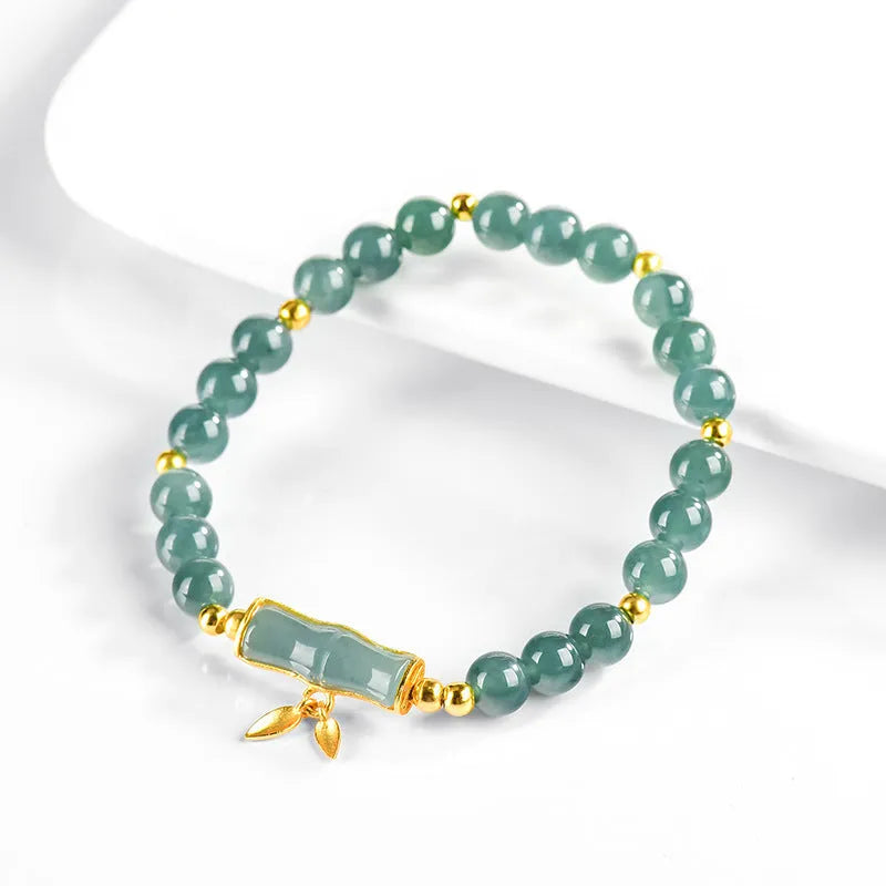 Women's S925 sterling silver bracelet with natural blue water jade round beads