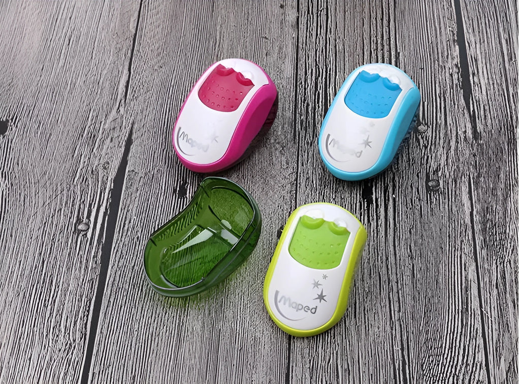 Single hole desktop pencil sharpener for normal and thick pencils in random colour selection