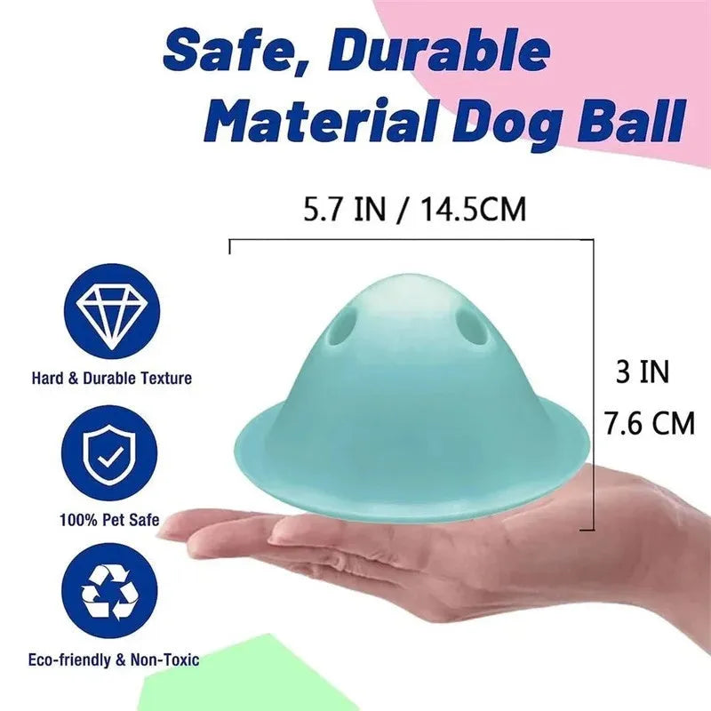 Green hidden treat dog chew toy with snack slots on a smooth surface for interactive puzzle play
