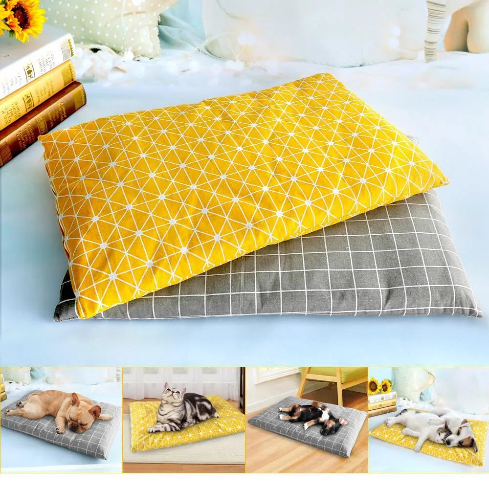 Winter dog bed soft plush mat grey rectangular design for indoor pet sleeping