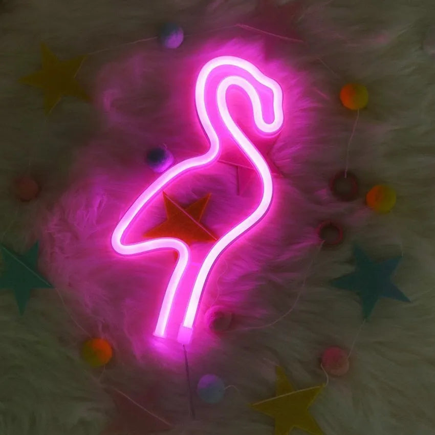LED flamingo night light with soft pink glow, battery operated, wall hanging or tabletop use for bedroom Christmas decoration