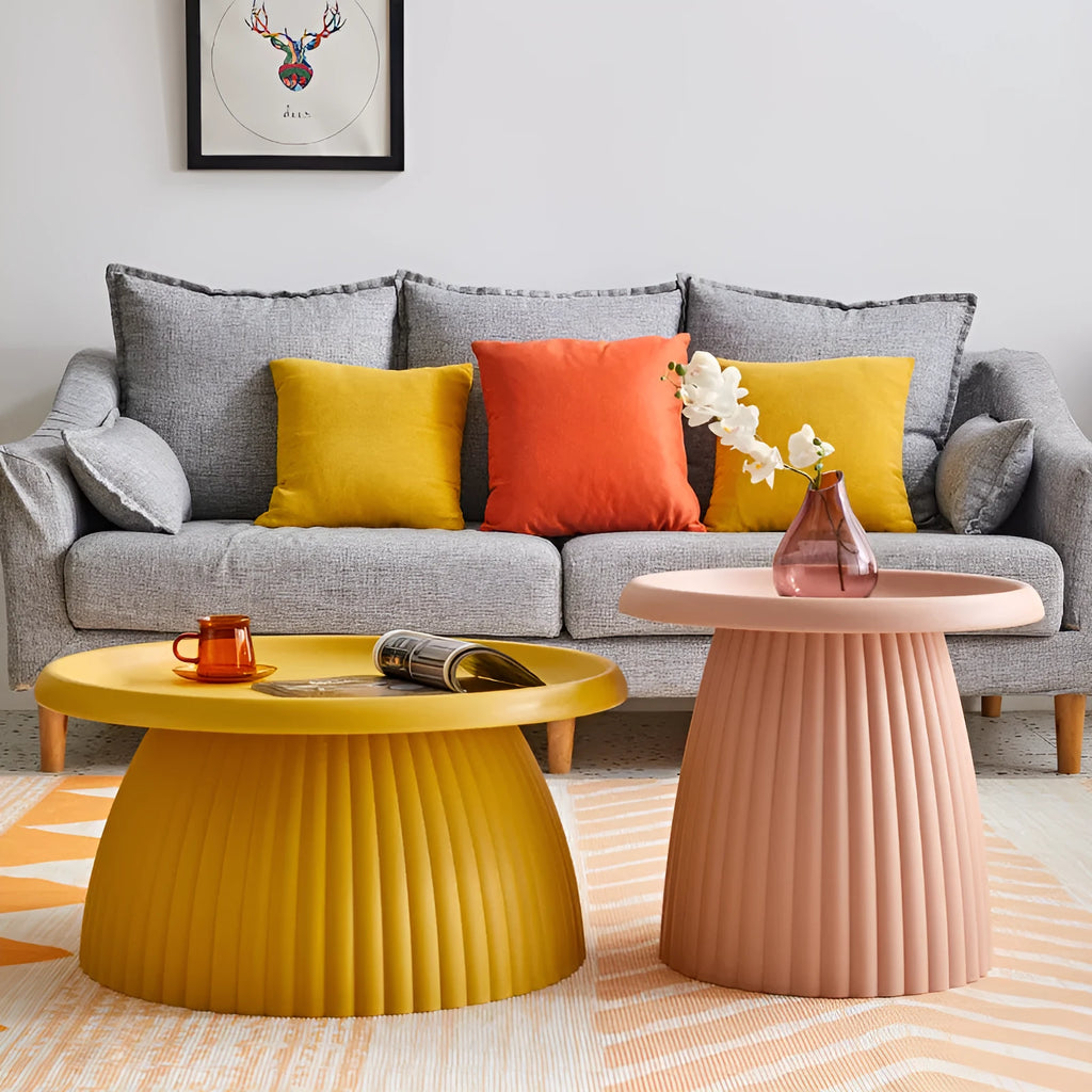 Plastic mushroom small coffee table in pink, 50x45cm, modern simple style for living room or balcony
